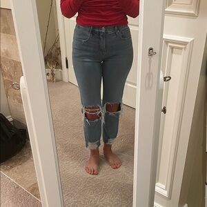 Good American Light Blue Distressed Cropped Jeans